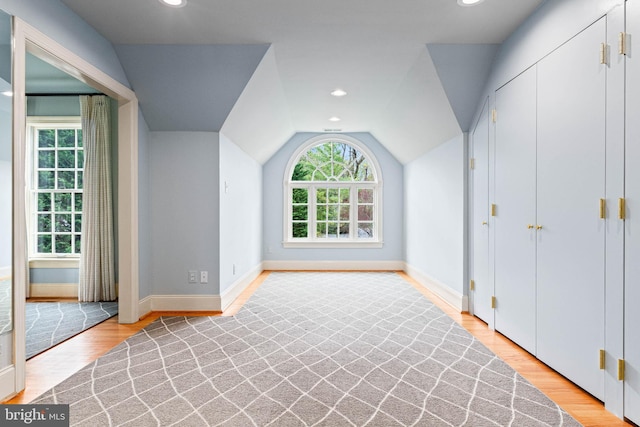 607 Newtown Rd, Berwyn, PA 19312 - additional living space featuring light wood-style floors, recessed lighting, baseboards, and vaulted ceiling