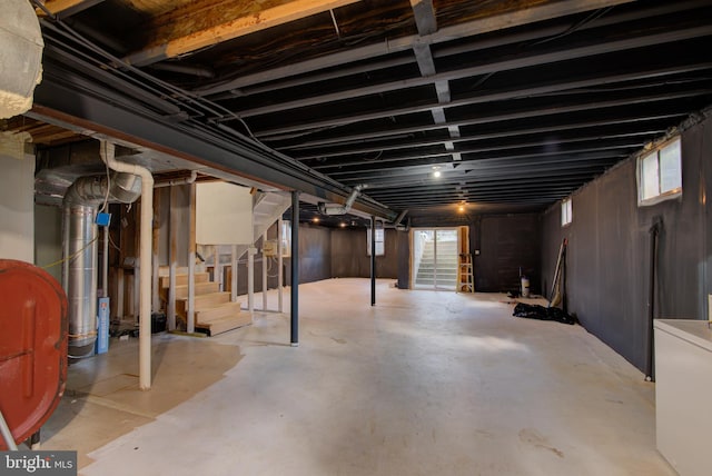 below grade area with stairs and heating fuel