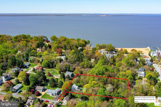 aerial view featuring a water view