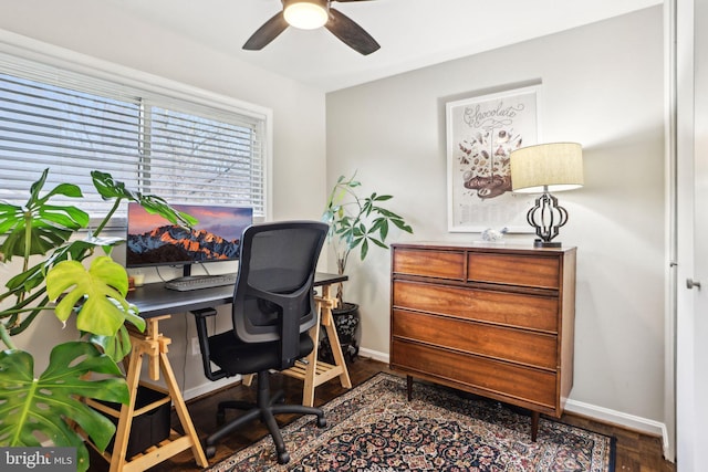 7836 Heritage Dr, Annandale, VA 22003 - office featuring baseboards, ceiling fan, and wood finished floors