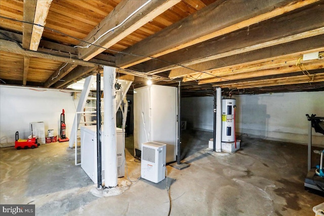 unfinished basement with water heater