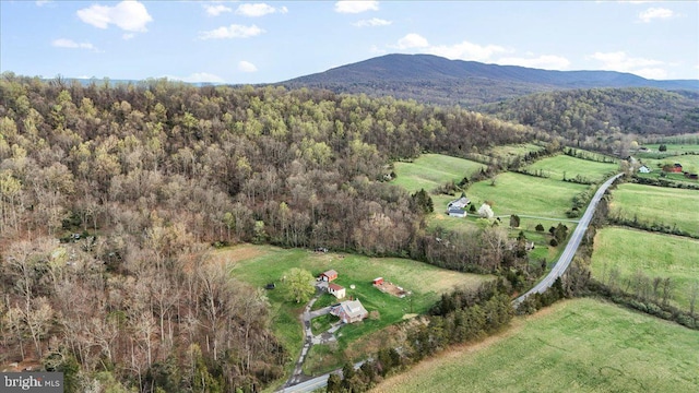 aerial view with a forest view, a mountain view, and a rural view