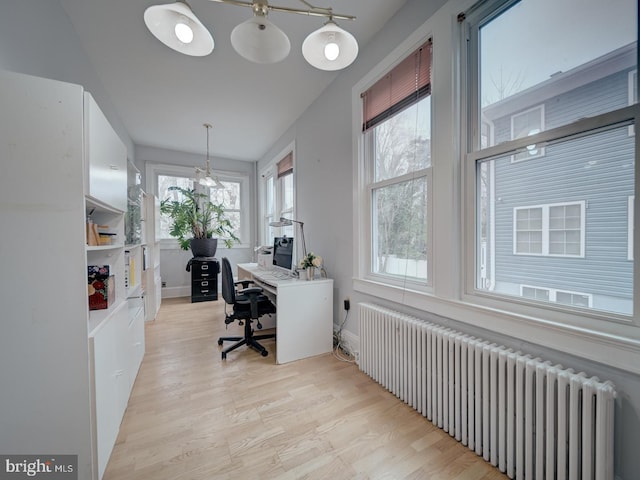 1234 Monroe St NE, Washington, DC 20017 - home office featuring radiator heating unit, light wood finished floors, and baseboards