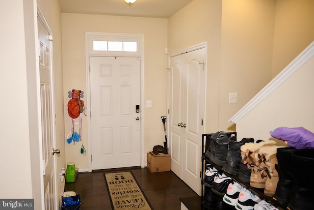 foyer with dark wood-style flooring