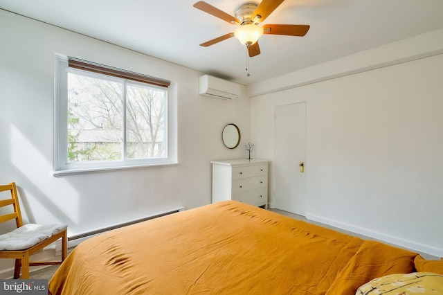 27 Ridge Rd, Greenbelt, MD 20770 - bedroom featuring a wall mounted AC, a baseboard radiator, baseboards, and ceiling fan
