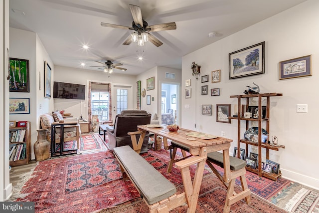 104 Saint Ives Pl Unit 409, Oxon Hill, MD 20745 - dining room featuring visible vents, baseboards, ceiling fan, recessed lighting, and wood finished floors