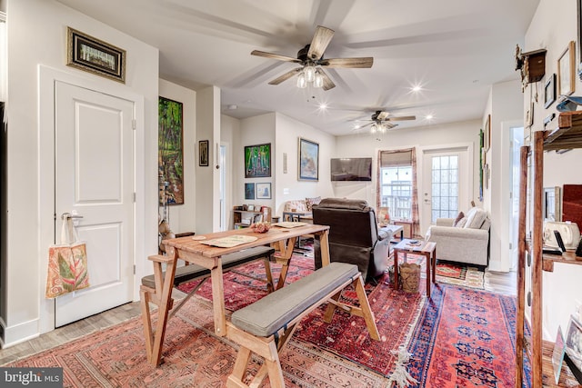 104 Saint Ives Pl Unit 409, Oxon Hill, MD 20745 - dining space with recessed lighting, light wood-type flooring, and ceiling fan