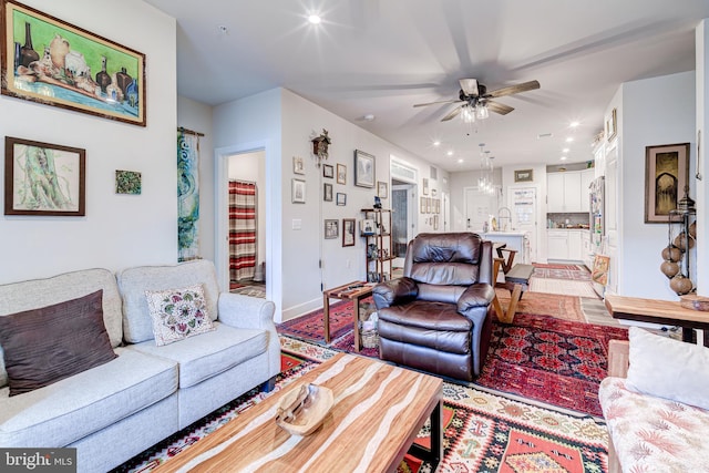 104 Saint Ives Pl Unit 409, Oxon Hill, MD 20745 - living area with recessed lighting, baseboards, wood finished floors, and ceiling fan