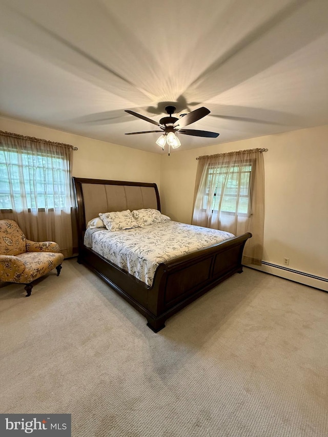 11003 Marty St NW, Lavale, MD 21502 - carpeted bedroom featuring multiple windows, ceiling fan, and a baseboard radiator