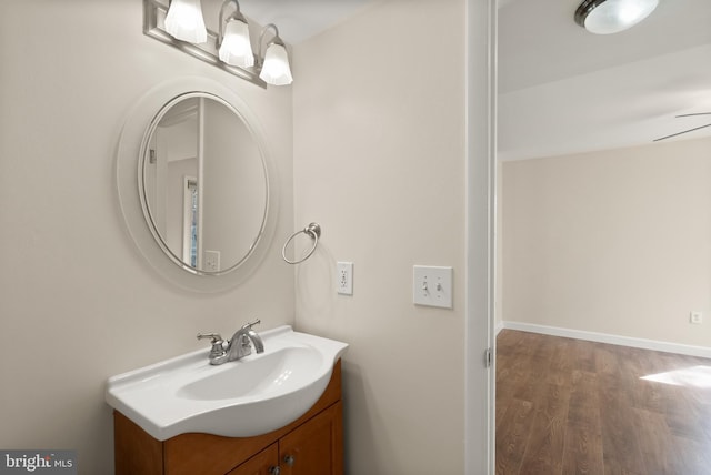bathroom with wood finished floors and vanity