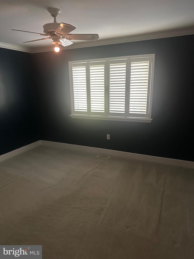 42 Rebecca Ct, Ewing, NJ 08628 - carpeted spare room with baseboards, ornamental molding, a ceiling fan, and visible vents