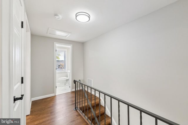 2918 Landover St, Alexandria, VA 22305 - stairway with attic access, baseboards, and wood finished floors