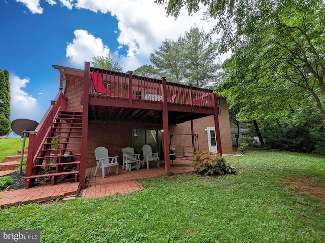 1505 Cedarcrest Ln, Frederick, MD 21702 - back of house with a patio, stairs, a deck, a lawn, and brick siding