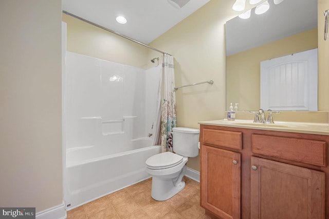 105 Arch St, Milton, DE 19968 - full bathroom with baseboards, toilet, shower / bathtub combination with curtain, vanity, and tile patterned flooring