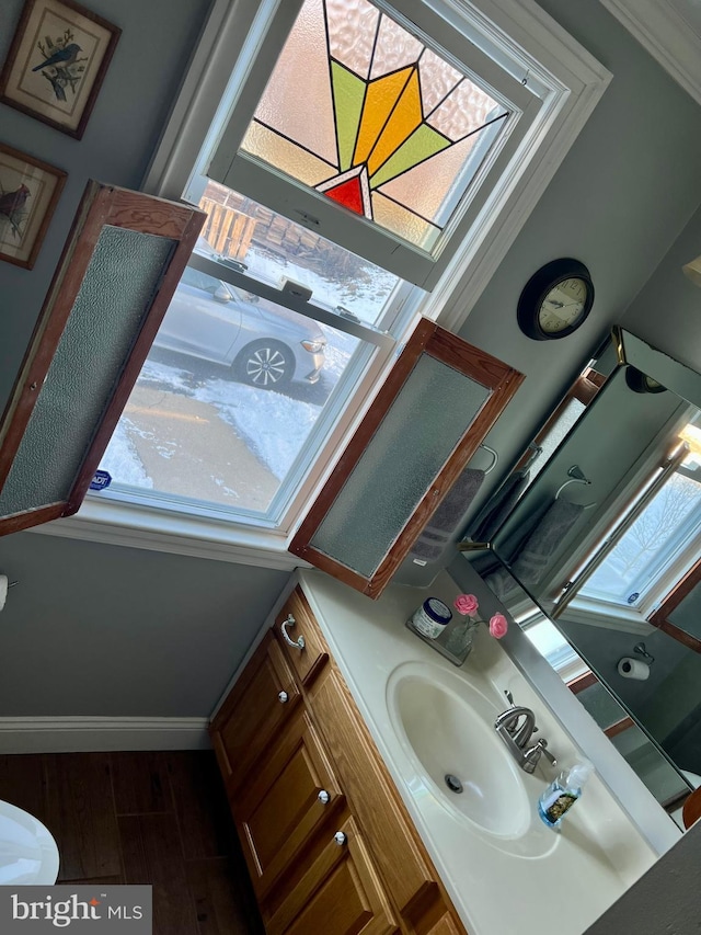 1671 Fravel Rd, Woodstock, VA 22664 - bathroom with healthy amount of natural light, baseboards, vanity, and toilet