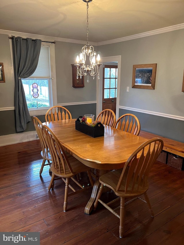 1671 Fravel Rd, Woodstock, VA 22664 - dining area with a chandelier, wood-type flooring, ornamental molding, and baseboards