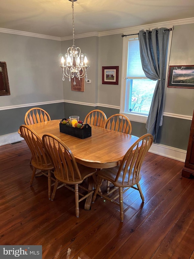 1671 Fravel Rd, Woodstock, VA 22664 - dining area featuring hardwood / wood-style flooring, a chandelier, ornamental molding, and baseboards