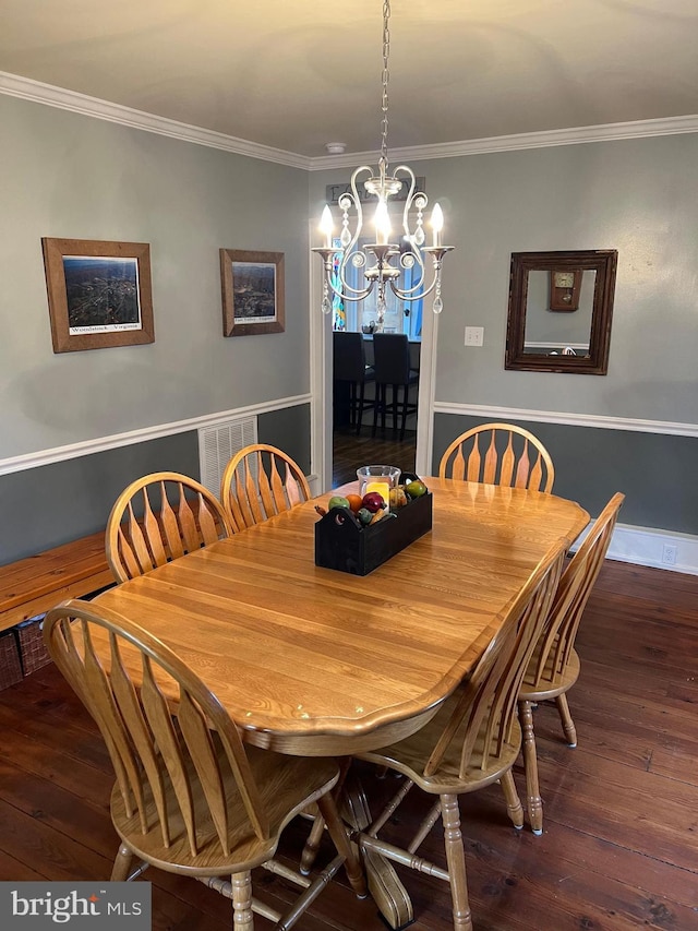1671 Fravel Rd, Woodstock, VA 22664 - dining space featuring a chandelier, hardwood / wood-style floors, and crown molding