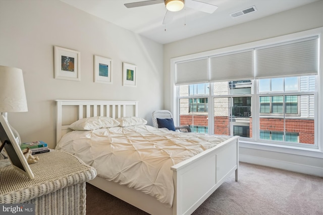 102 Saint Ives Pl Unit 209, National Harbor, MD 20745 - bedroom with ceiling fan, baseboards, carpet, and visible vents