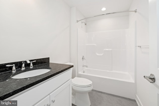full bath with vanity, toilet, shower / washtub combination, and tile patterned floors