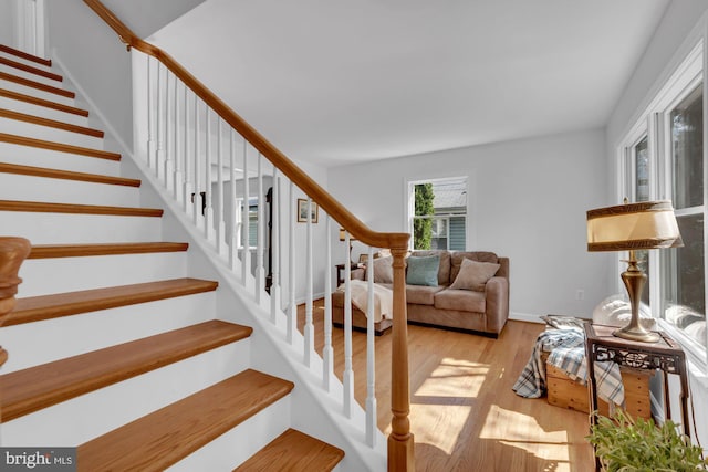 staircase featuring wood finished floors