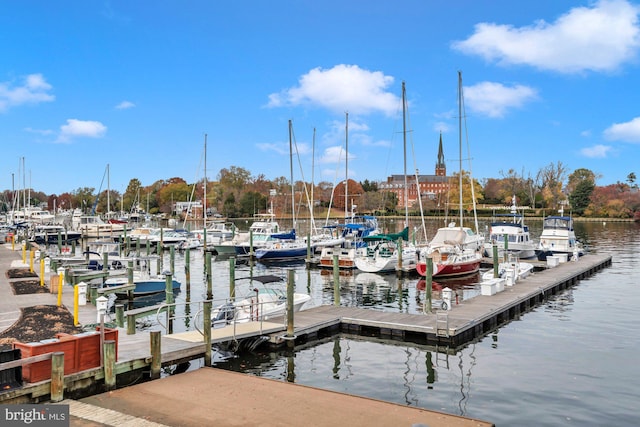 view of dock with a water view