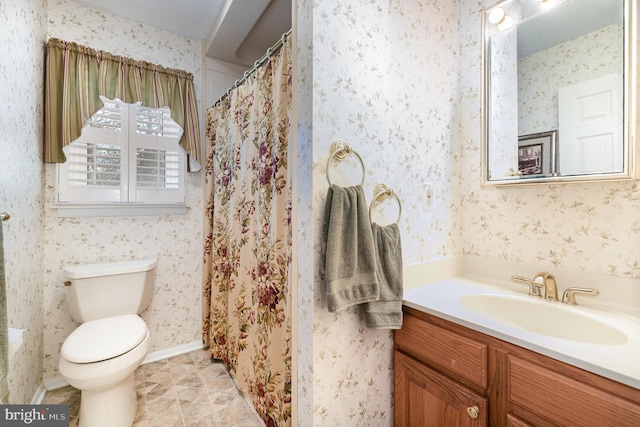 6 Dewberry Way, Bel Air, MD 21014 - full bath with vanity, wallpapered walls, and toilet