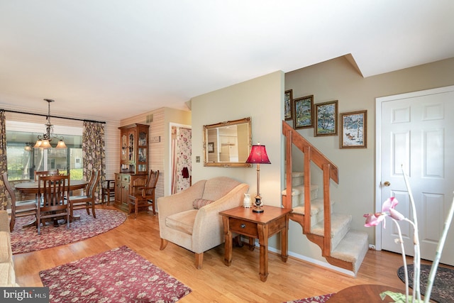 6 Dewberry Way, Bel Air, MD 21014 - living room with stairs, baseboards, and wood finished floors