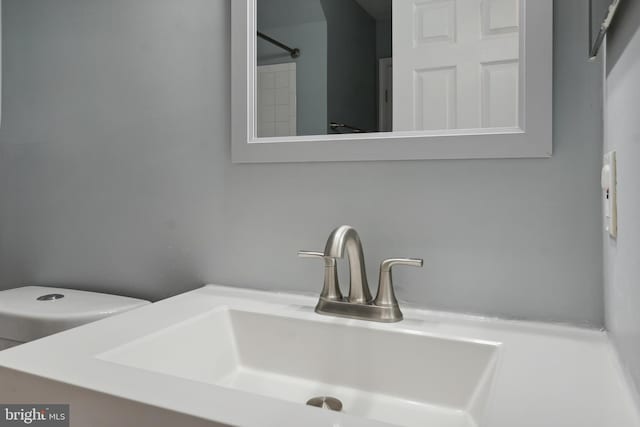 interior details featuring vanity and toilet