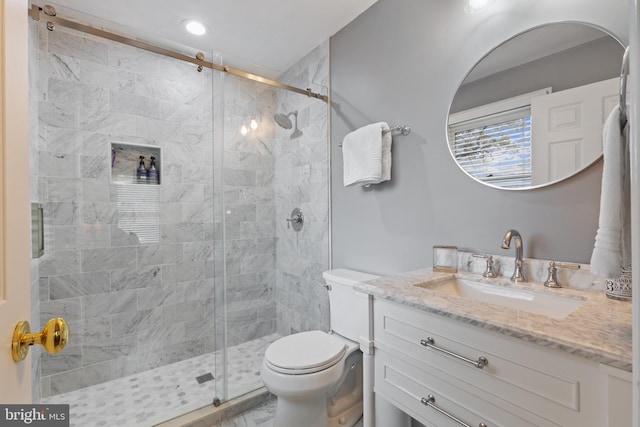 2656 Queen Anne Cir, Annapolis, MD 21403 - full bathroom featuring a shower stall, vanity, recessed lighting, and toilet