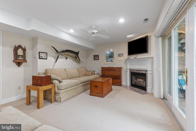 2656 Queen Anne Cir, Annapolis, MD 21403 - living area with a healthy amount of sunlight, recessed lighting, a high end fireplace, and ceiling fan