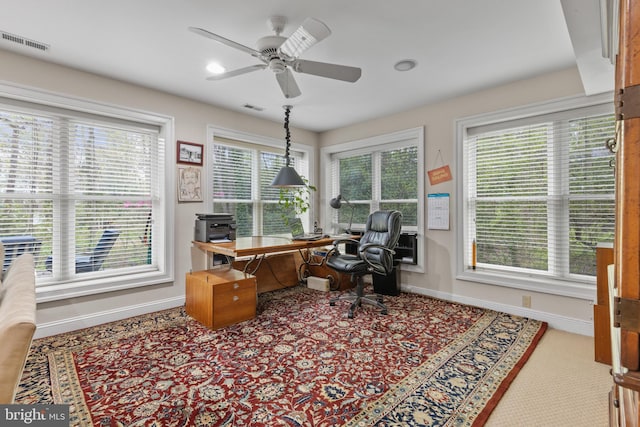 2656 Queen Anne Cir, Annapolis, MD 21403 - office area featuring carpet flooring, visible vents, baseboards, and ceiling fan