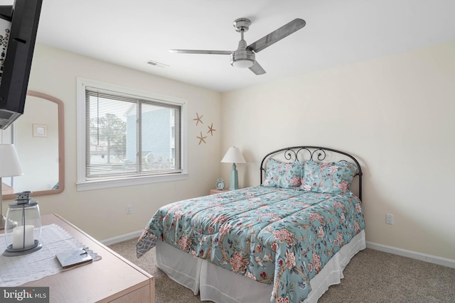 201 S Heron Dr Unit 1G, Harbour Club, Ocean City, MD 21842 - carpeted bedroom with baseboards, visible vents, and ceiling fan