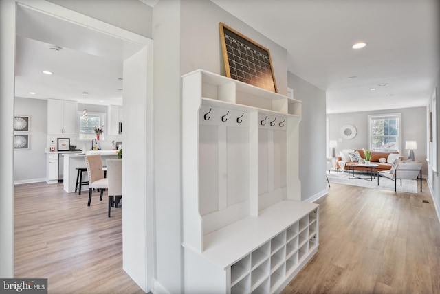 2116 R St NE, Washington, DC 20002 - mudroom featuring recessed lighting, light wood finished floors, and baseboards