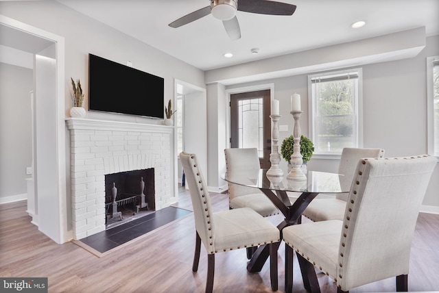 2116 R St NE, Washington, DC 20002 - dining area with recessed lighting, ceiling fan, wood finished floors, and baseboards