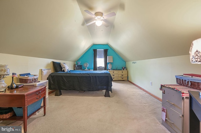 113 Fieldbrook, Magnolia, DE 19962 - bedroom featuring light colored carpet, a ceiling fan, lofted ceiling, and baseboards
