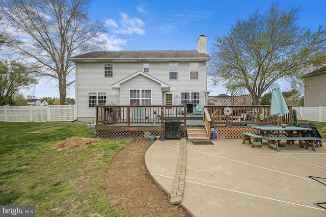 113 Fieldbrook, Magnolia, DE 19962 - rear view of property with a chimney, a deck, and a patio