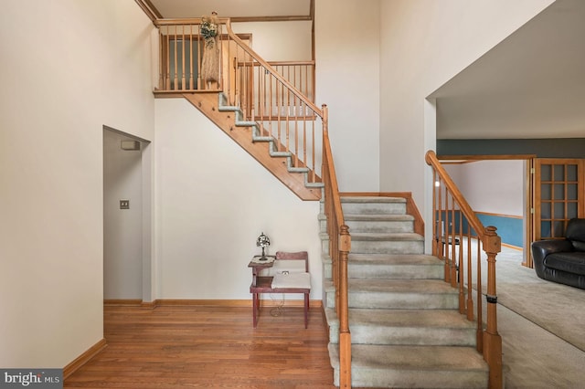 113 Fieldbrook, Magnolia, DE 19962 - stairway with a towering ceiling, wood finished floors, and baseboards