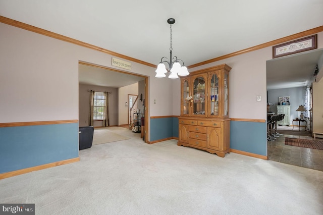 113 Fieldbrook, Magnolia, DE 19962 - spare room with a chandelier, carpet floors, ornamental molding, and baseboards