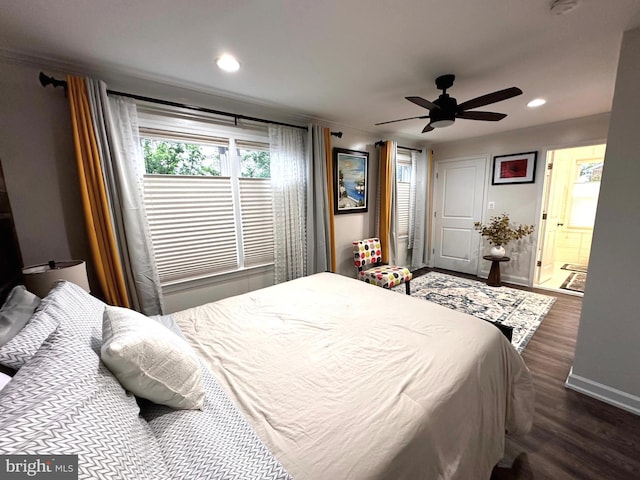 14427 Seneca Rd, Germantown, MD 20874 - bedroom featuring dark wood-style floors, recessed lighting, baseboards, and ceiling fan