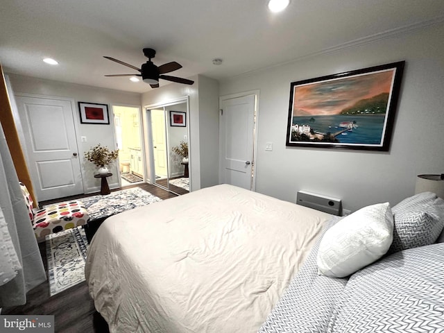 14427 Seneca Rd, Germantown, MD 20874 - bedroom with recessed lighting, dark wood-type flooring, a closet, ensuite bathroom, and ceiling fan