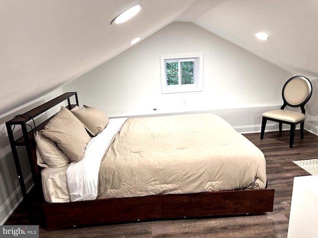 14427 Seneca Rd, Germantown, MD 20874 - bedroom featuring vaulted ceiling, dark wood finished floors, baseboards, and recessed lighting
