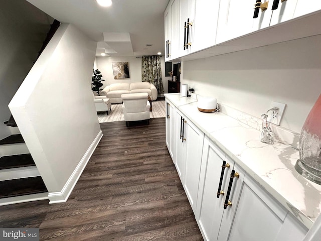 14427 Seneca Rd, Germantown, MD 20874 - corridor featuring dark wood-style floors, baseboards, stairs, and recessed lighting