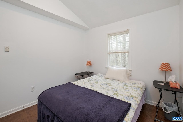 115 Circle Rd, Stanardsville, VA 22973 - bedroom featuring baseboards, vaulted ceiling, and dark wood finished floors