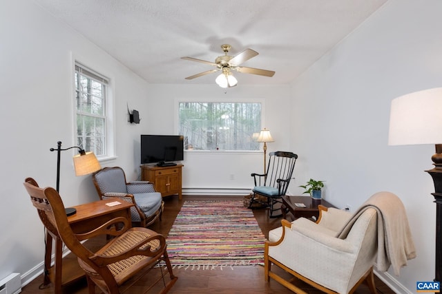 115 Circle Rd, Stanardsville, VA 22973 - sitting room featuring dark wood-type flooring, a baseboard radiator, and ceiling fan