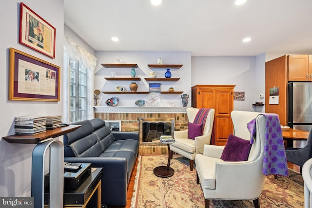 311 S American St, Philadelphia, PA 19106 - living area featuring recessed lighting and a fireplace