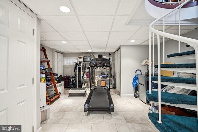 311 S American St, Philadelphia, PA 19106 - workout area featuring recessed lighting, tile patterned floors, and a drop ceiling