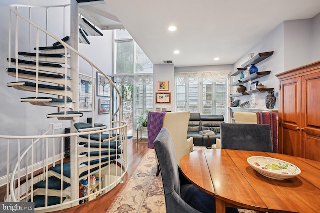 311 S American St, Philadelphia, PA 19106 - dining room featuring wood finished floors, recessed lighting, and stairway
