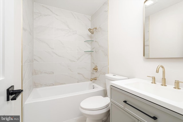 full bathroom featuring toilet, bathtub / shower combination, and vanity