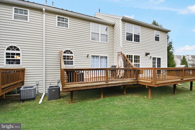703 Harbour Ridge Ln, Downingtown, PA 19335 - rear view of house with cooling unit, a yard, and a wooden deck